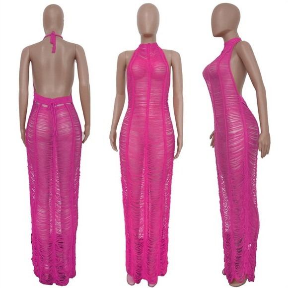 Women Bikini Cover Up Hollow Out Tassel Summer See-through Cover Up Beachwear - Picture 7 of 9